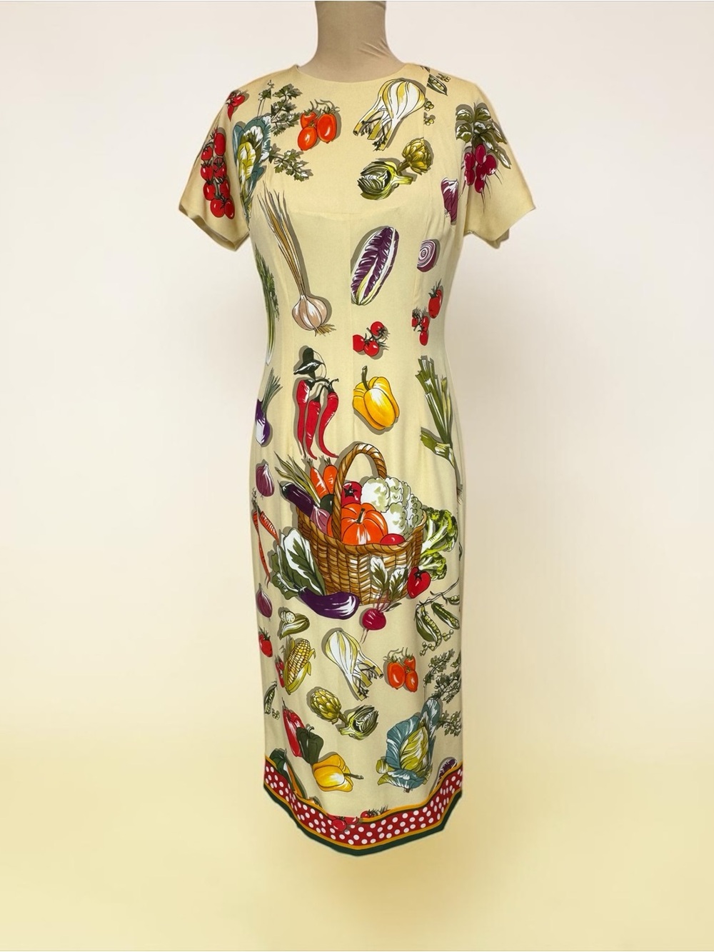 Dolce & Gabbana Cream Maxi Dress with Multicolor Vegetable Print - Picture 2 of 9